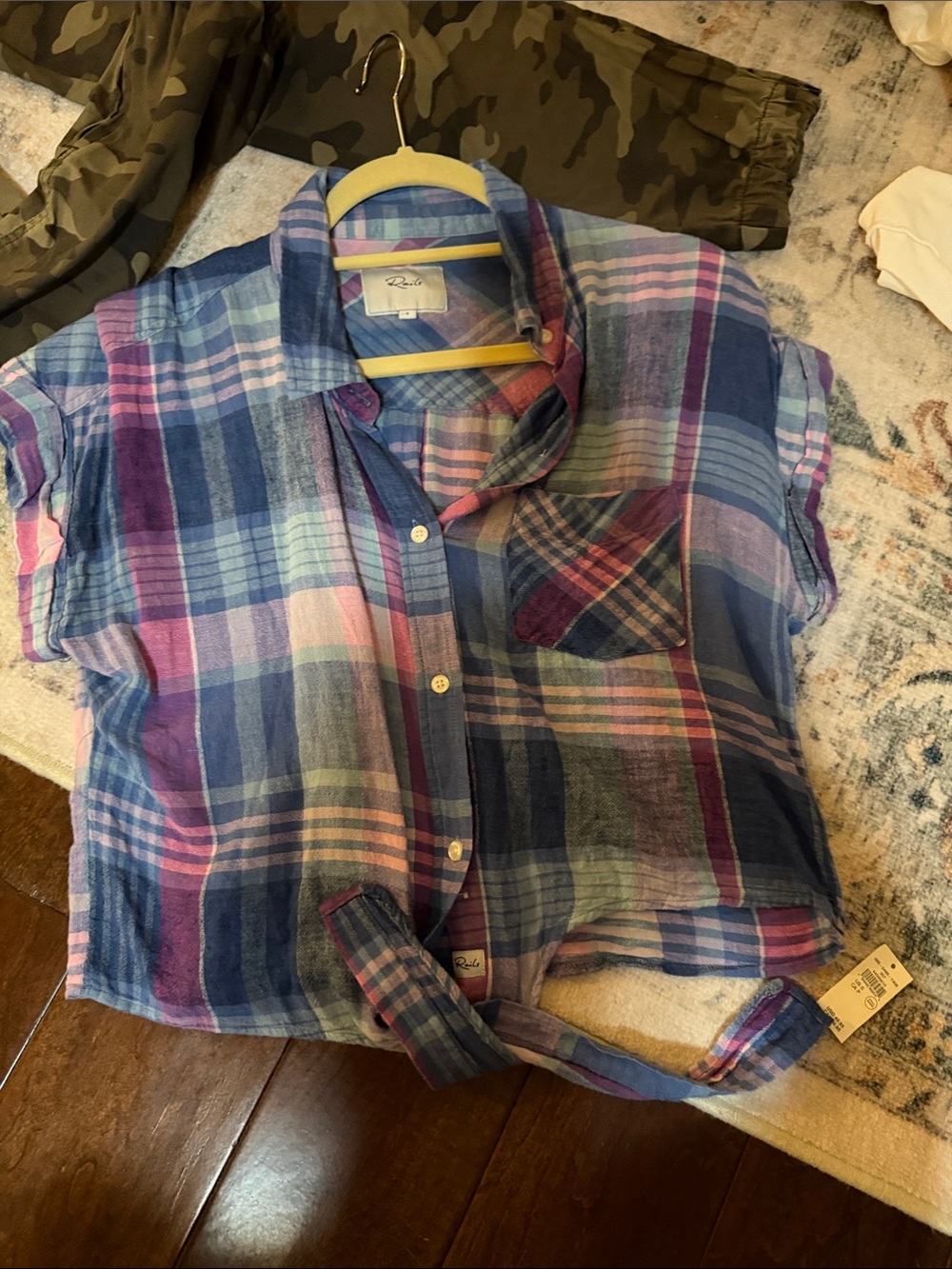 Rails Plaid Button-Front Crop Shirt in Blue, Pink, Purple